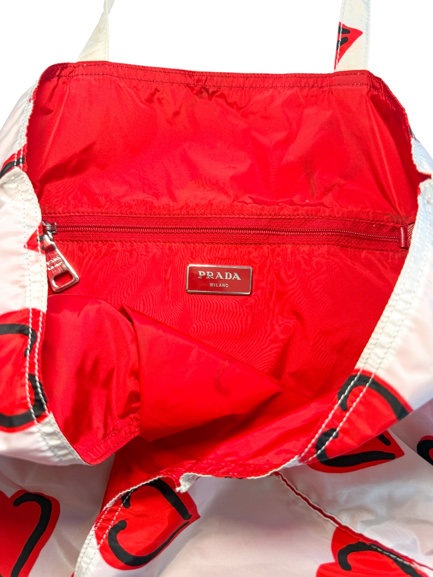 Prada Heart Print Nylon Tote Bag