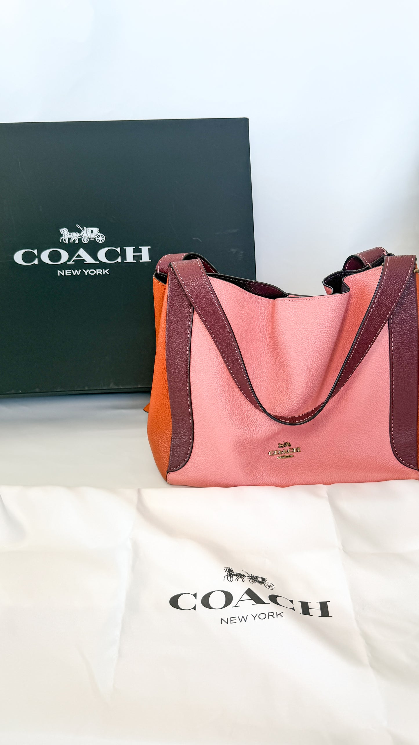 Coach Colourblock Leather Shoulder Bag (Pink & Tan)