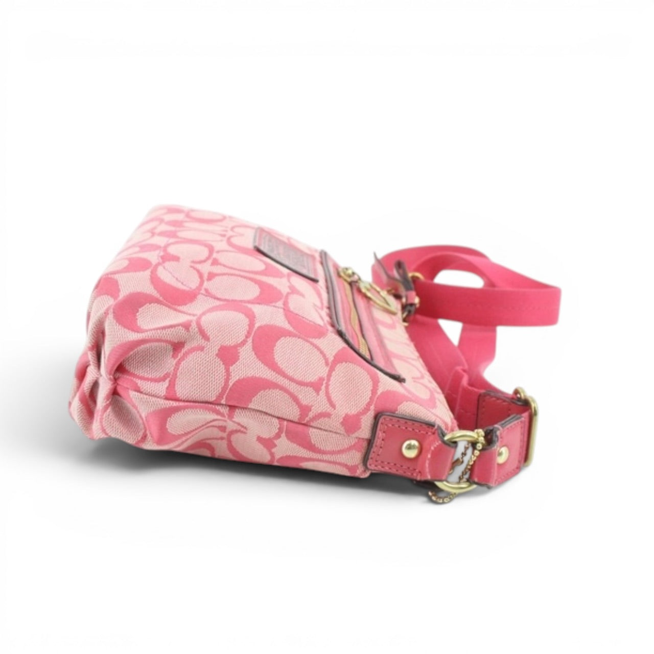 COACH Signature Pink Shoulder Bag with Heart Charm
