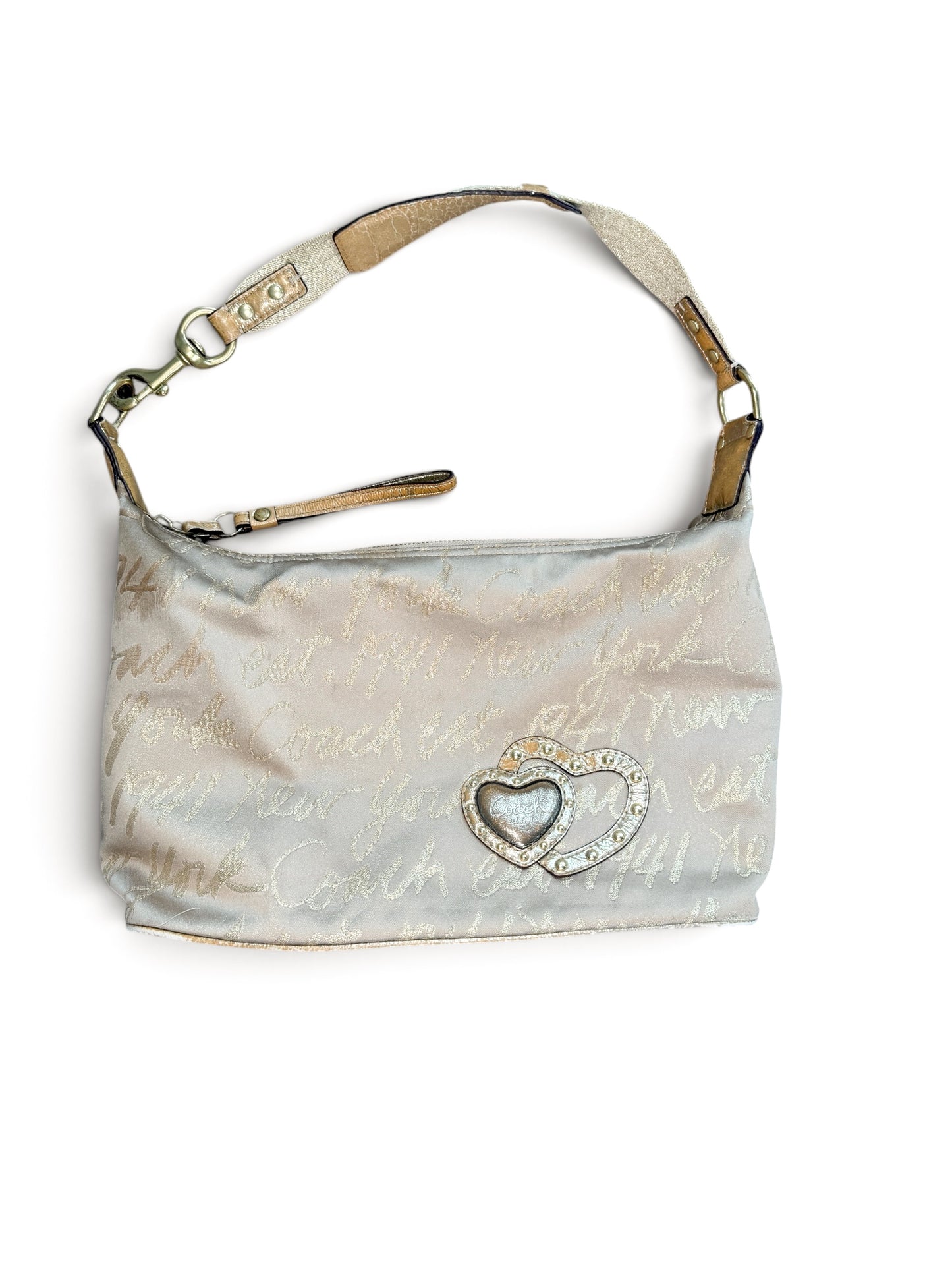 Coach Gold Script Shoulder Bag with Heart Detail