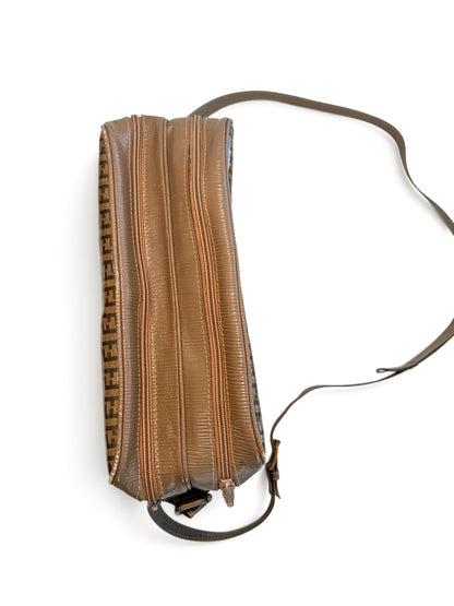 Vintage Fendi Zucca Coated Canvas Double Zip Crossbody Bag