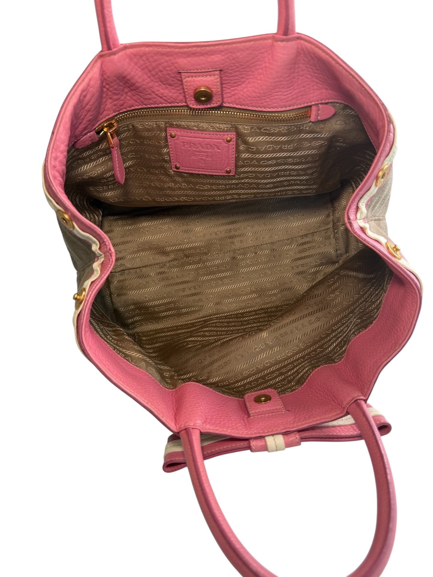Prada Canapa Bow Tote – Pink & Beige