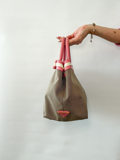 Prada Canapa Bow Tote – Pink & Beige