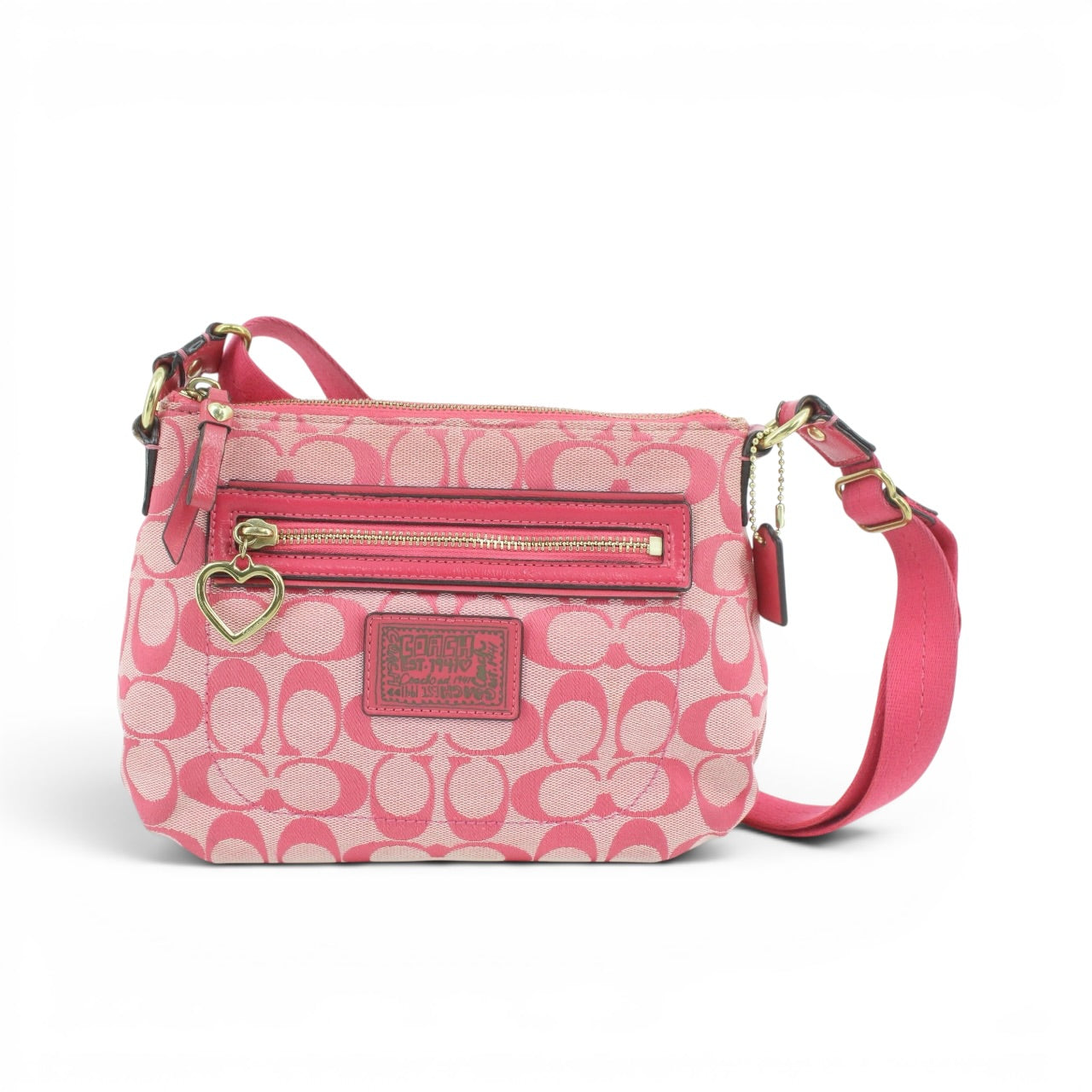 COACH Signature Pink Shoulder Bag with Heart Charm