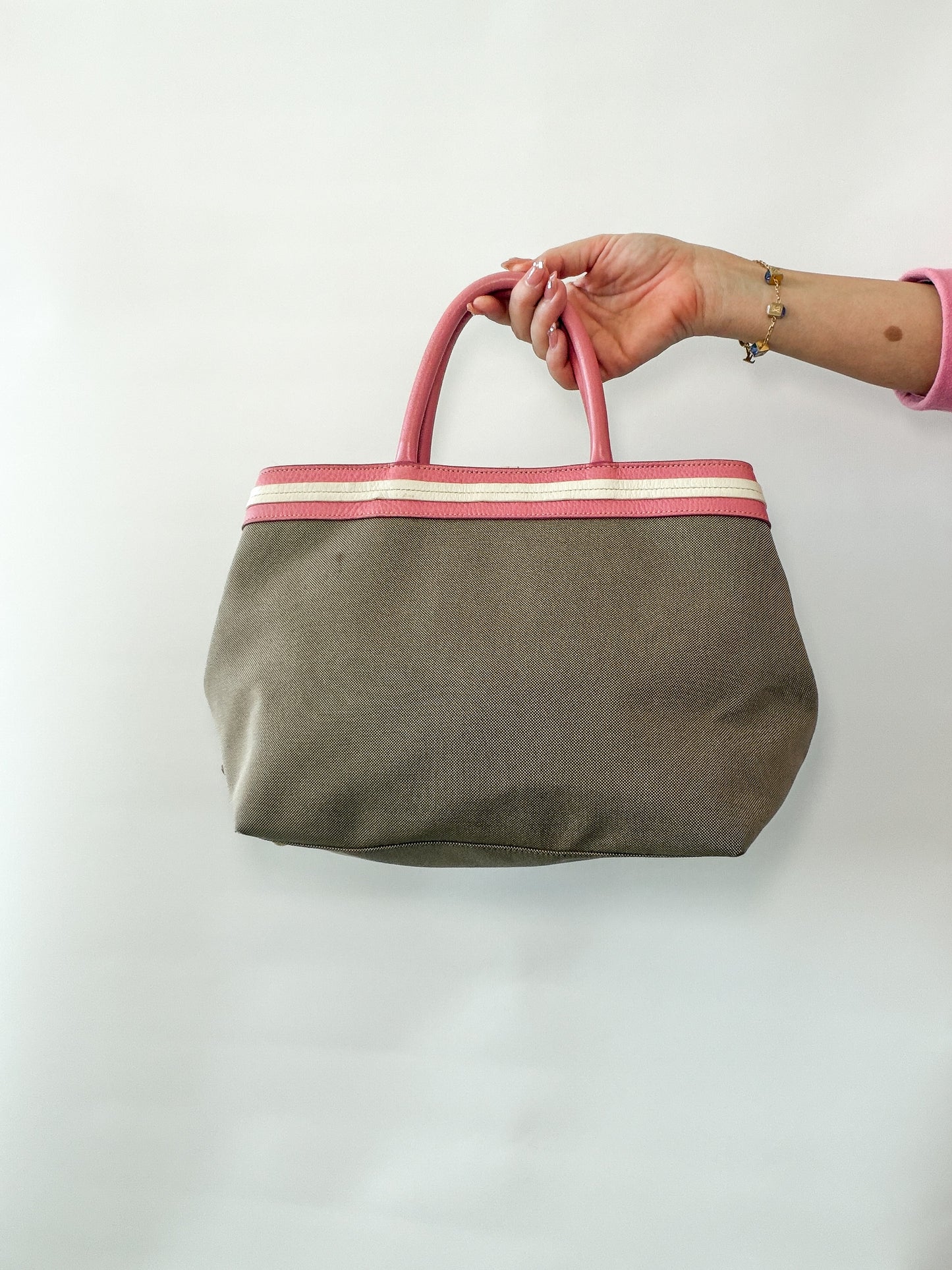 Prada Canapa Bow Tote – Pink & Beige