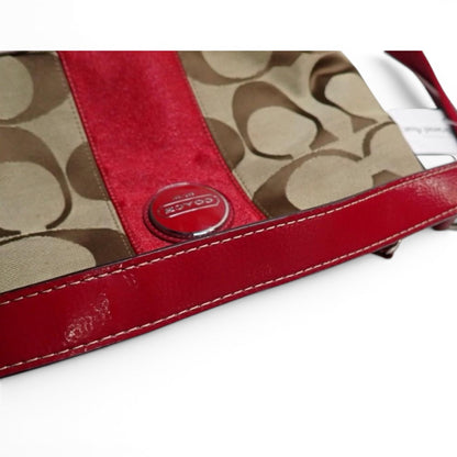 COACH Signature Shoulder Bag with Red Stripe