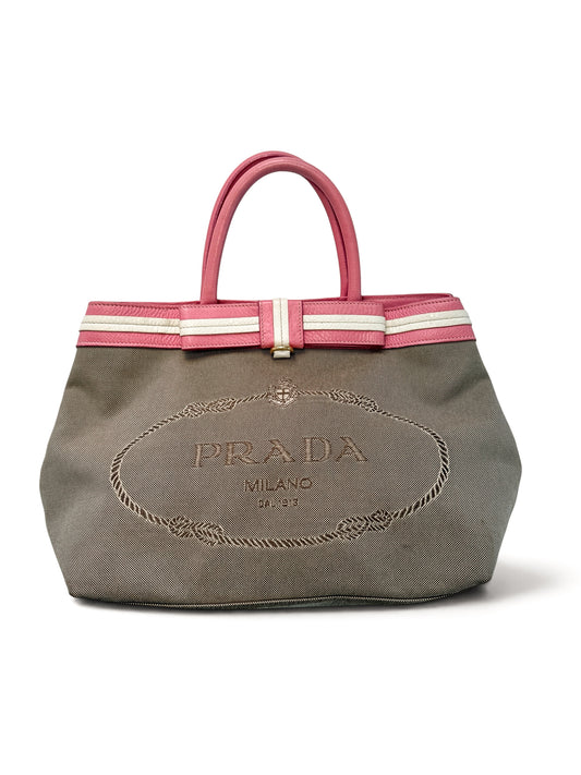 Prada Canapa Bow Tote – Pink & Beige