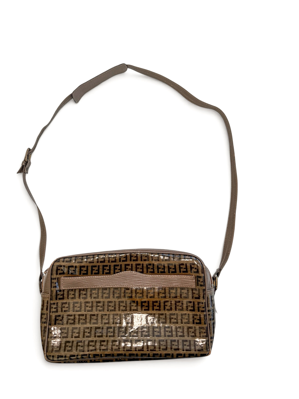 Vintage Fendi Zucca Coated Canvas Double Zip Crossbody Bag