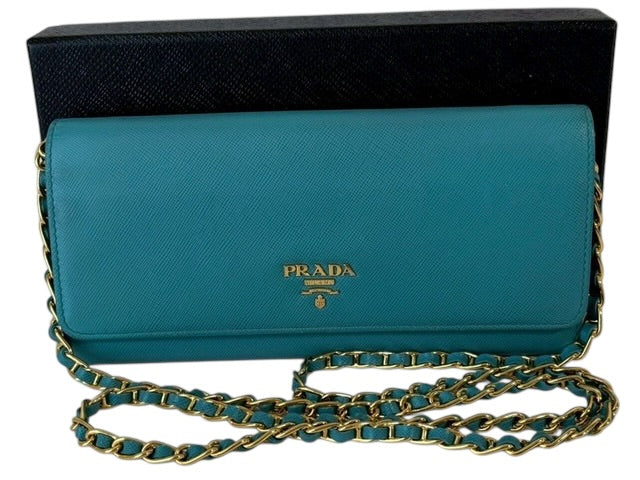 Prada Saffiano Leather Chain Bag – Turquoise