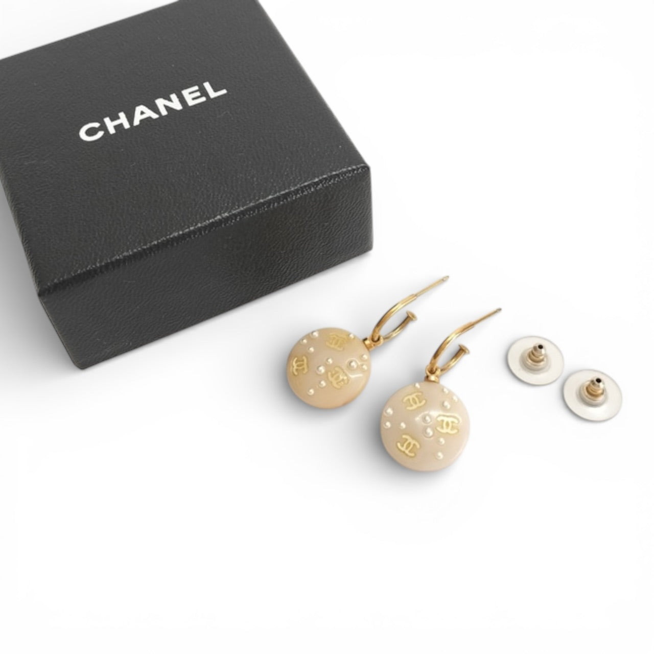 Chanel Coco F Faux Pearl Gold Earrings