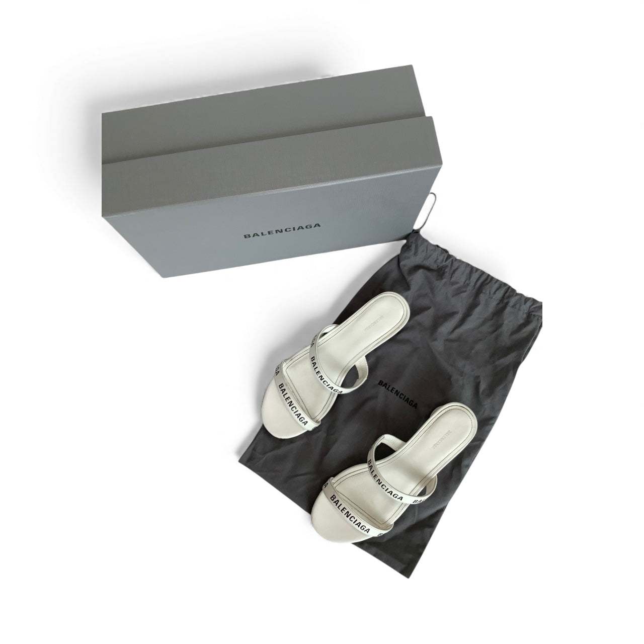 Balenciaga Logo Strap Sandals – White Leather (Size 36) with Box & Dust Bag