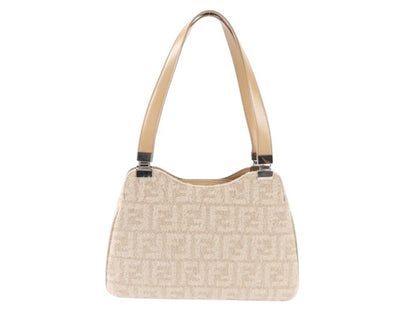 Fendi Zucchino Textured Shoulder Bag | Beige