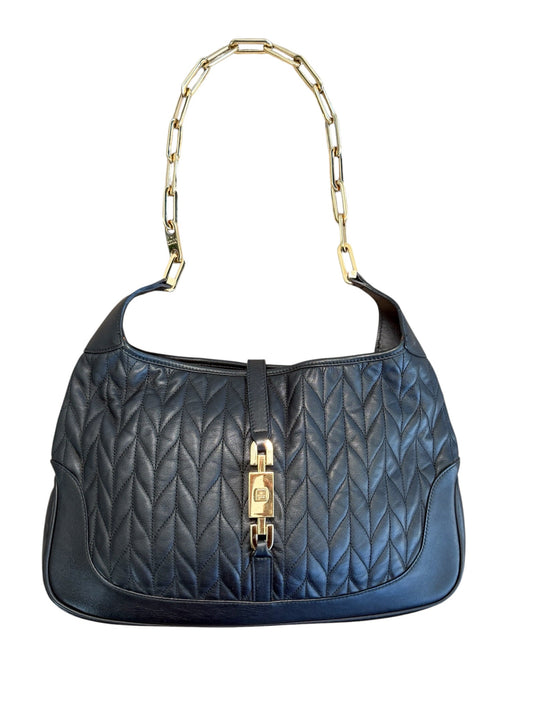 Gucci Tom Ford Era Jackie Matelassé Black Leather Chain Shoulder Bag
