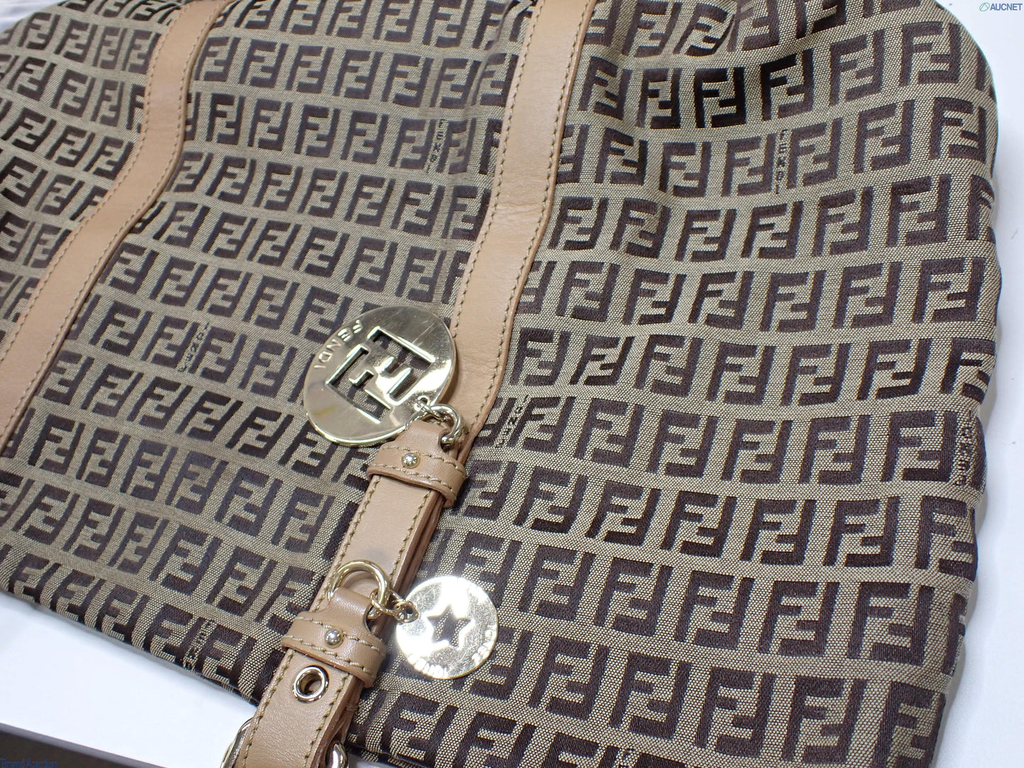 Fendi Zucca Tote Bag (Gold Charm)