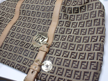 Fendi Zucca Tote Bag (Gold Charm)