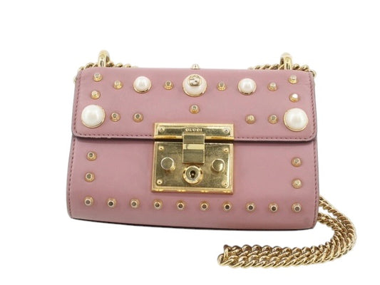 Gucci Padlock Pearl & Stud Mini Shoulder Bag – Pink Leather