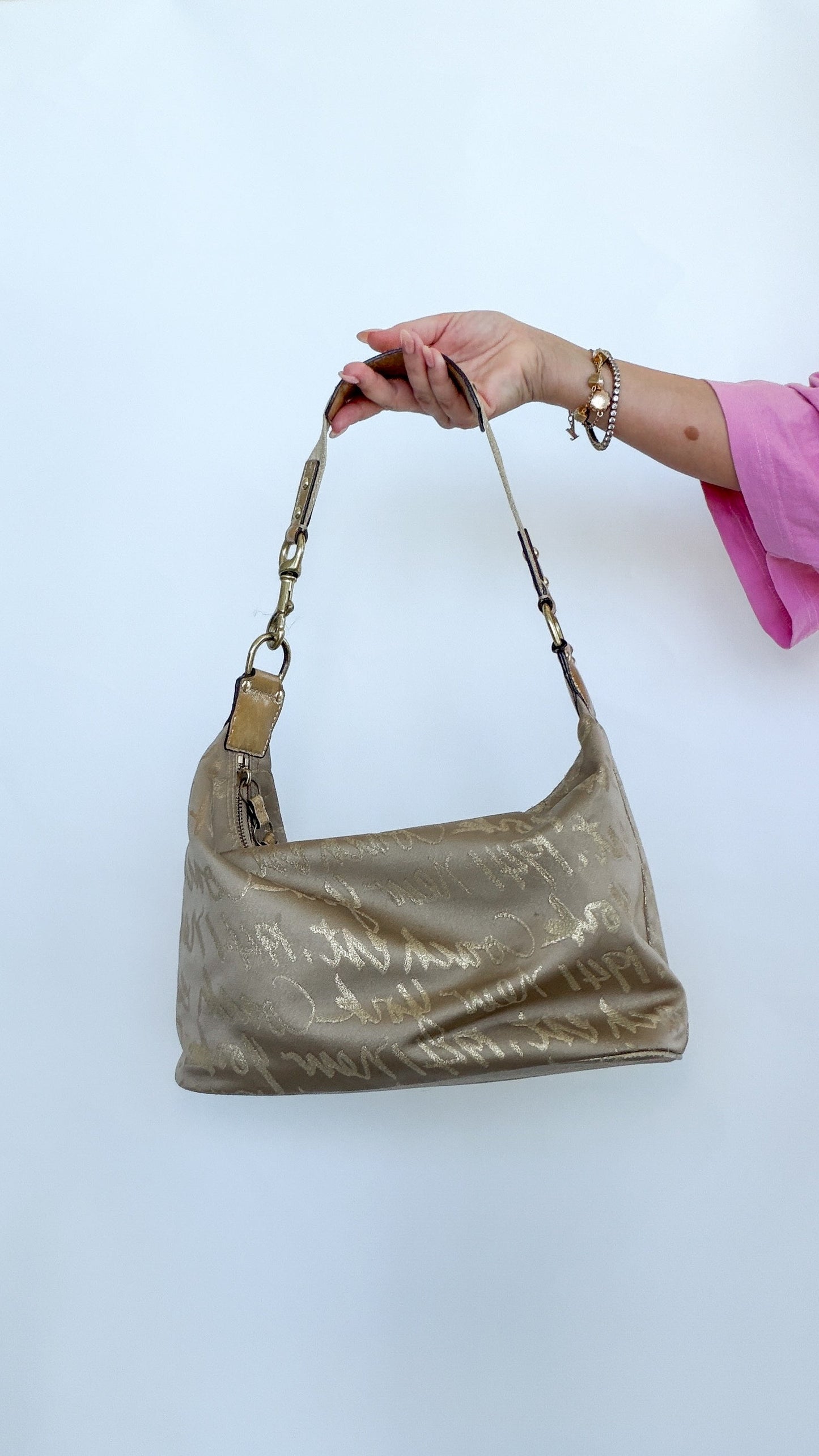 Coach Gold Script Shoulder Bag with Heart Detail
