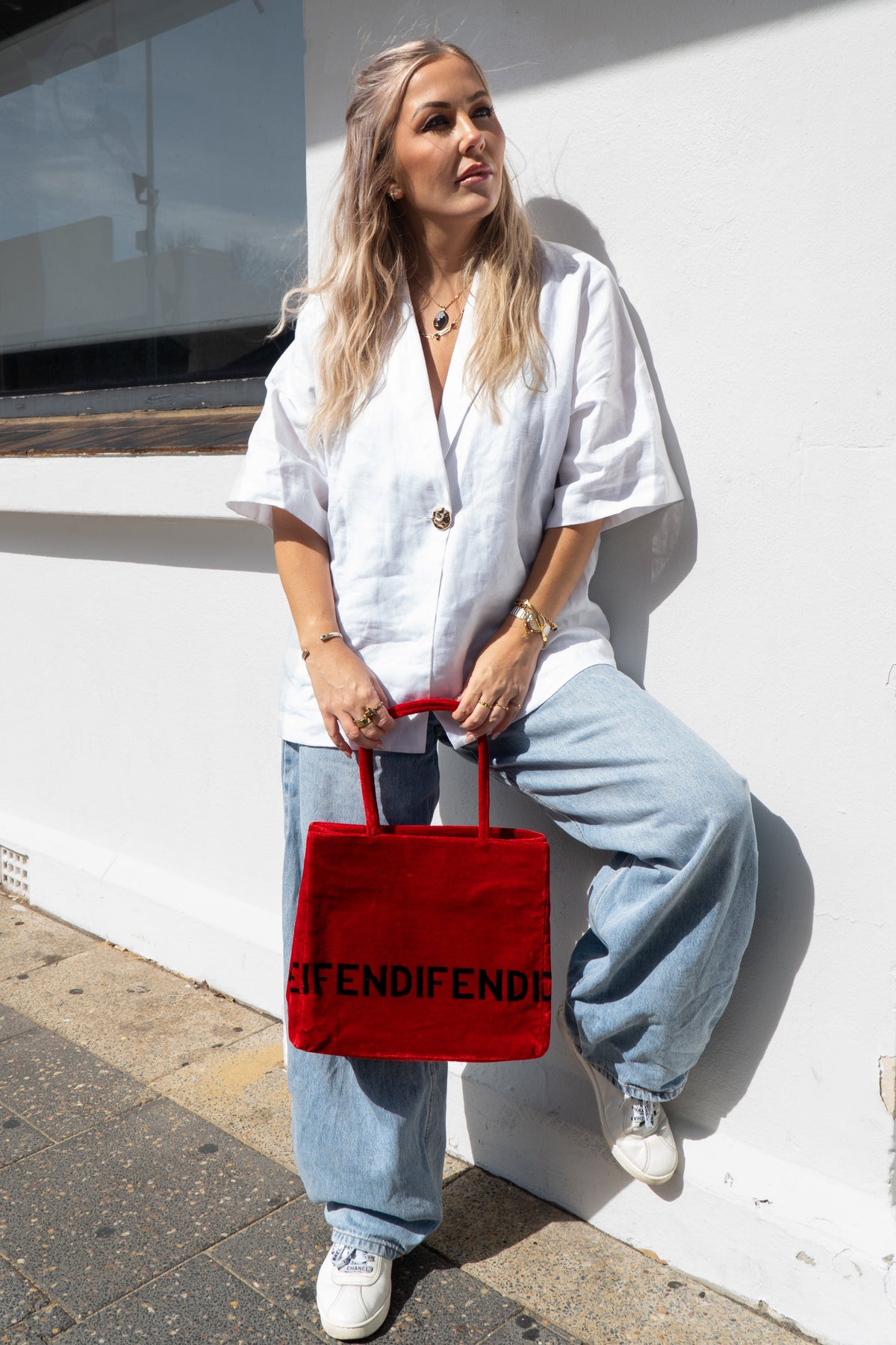 Fendi Red Velvet Tote Bag