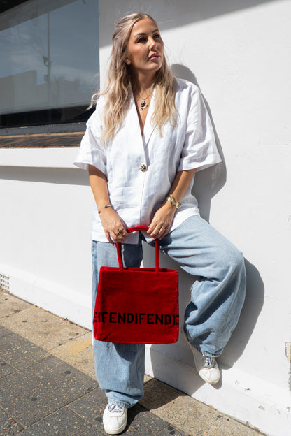 Fendi Red Velvet Tote Bag