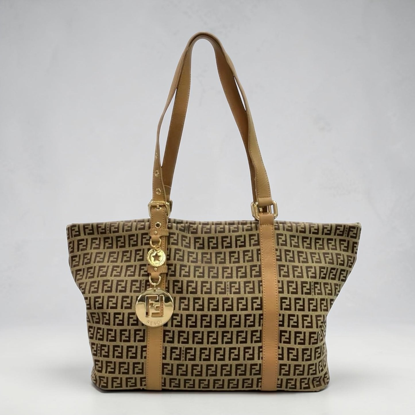 Fendi Zucca Tote Bag (Gold Charm)