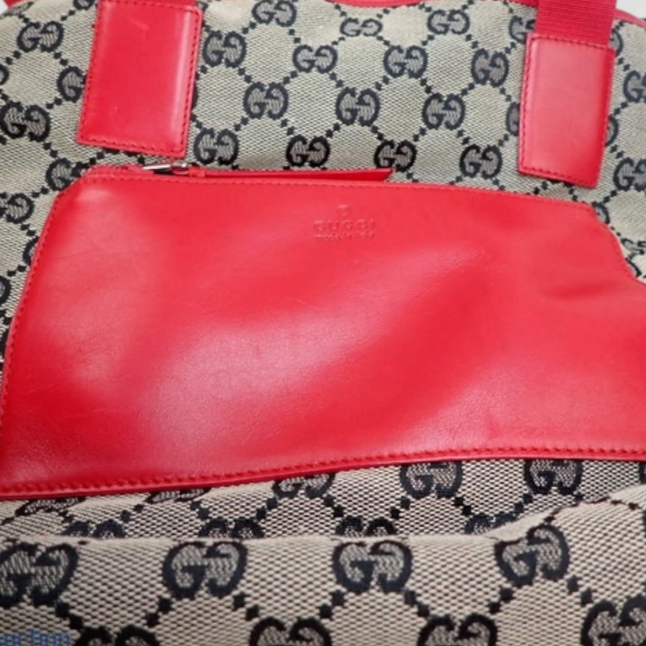 Gucci GG Canvas Tote – Red Leather Trim & Front Zip Pouch