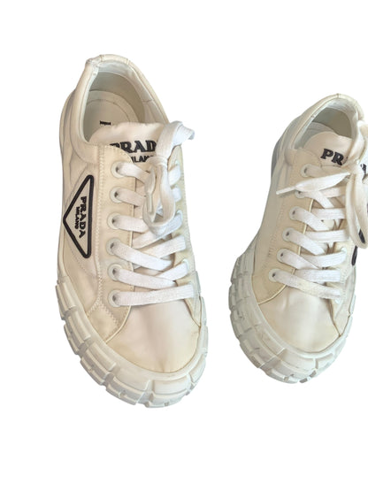 Prada Monolith Nylon & Leather Low-Top Sneakers – White (Size 39) With Box & Dust Bag