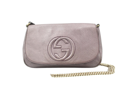 Gucci Soho Metallic Mauve Leather Chain Shoulder Bag