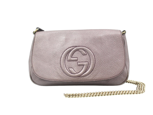 Gucci Soho Metallic Mauve Leather Chain Shoulder Bag