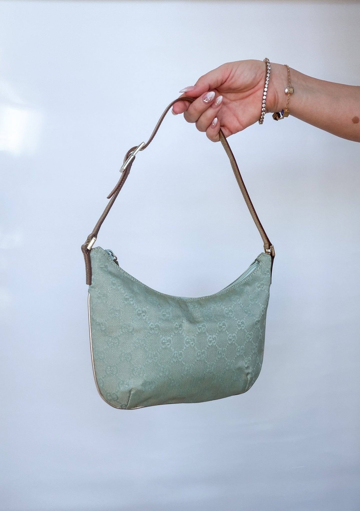 Gucci GG Shimmer Canvas Baguette Shoulder Bag