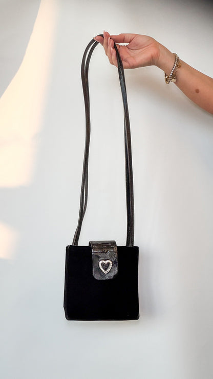 Yves Saint Laurent Heart Rhinestone Velvet Shoulder Bag