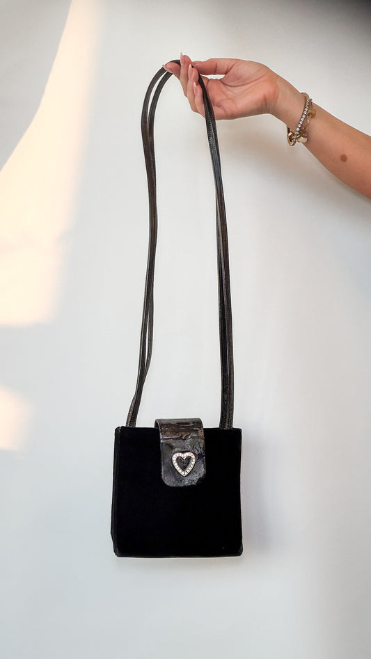 Yves Saint Laurent Heart Rhinestone Velvet Shoulder Bag
