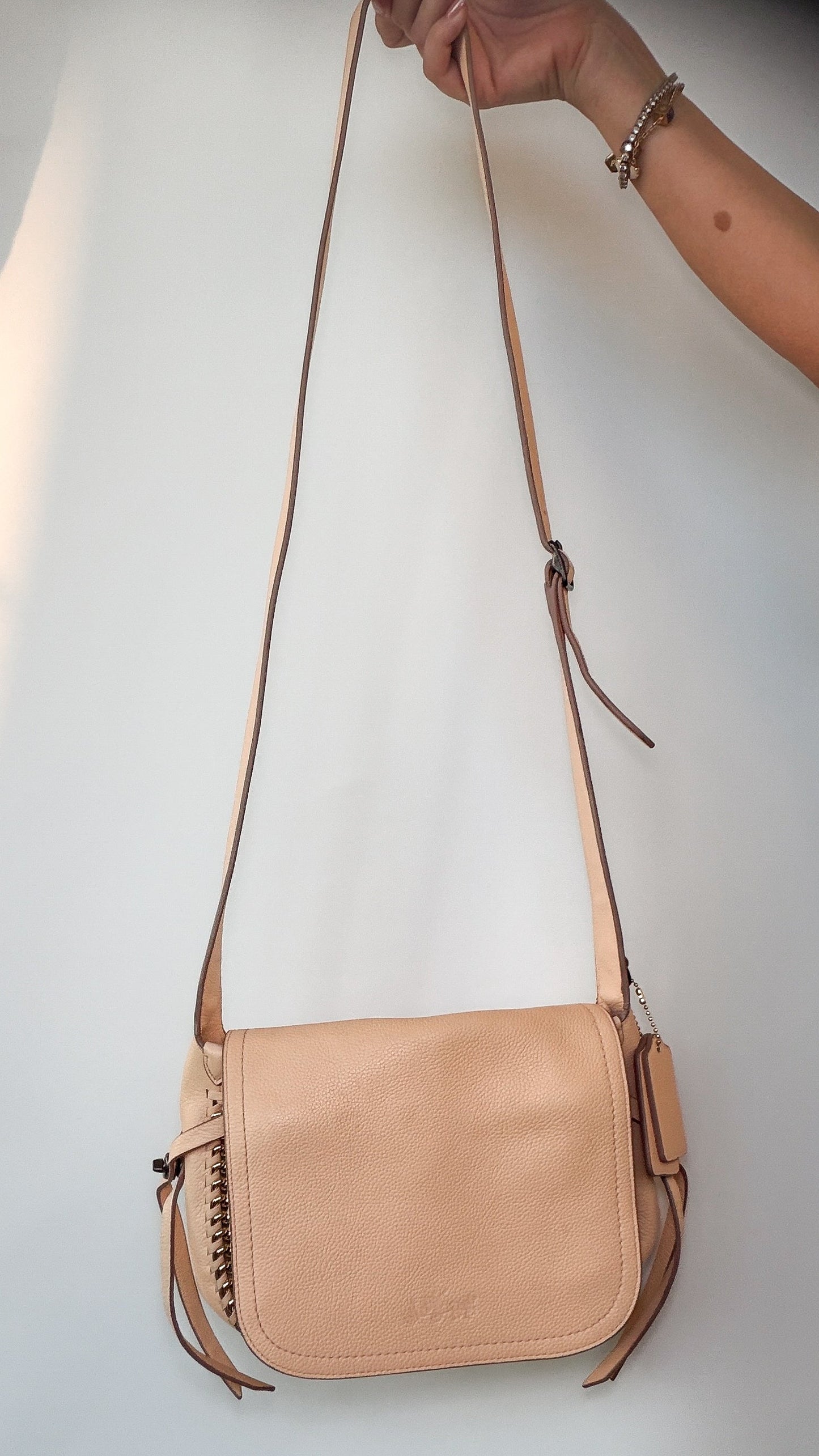 Coach Nude Leather Shoulder Bag with Chain Detail