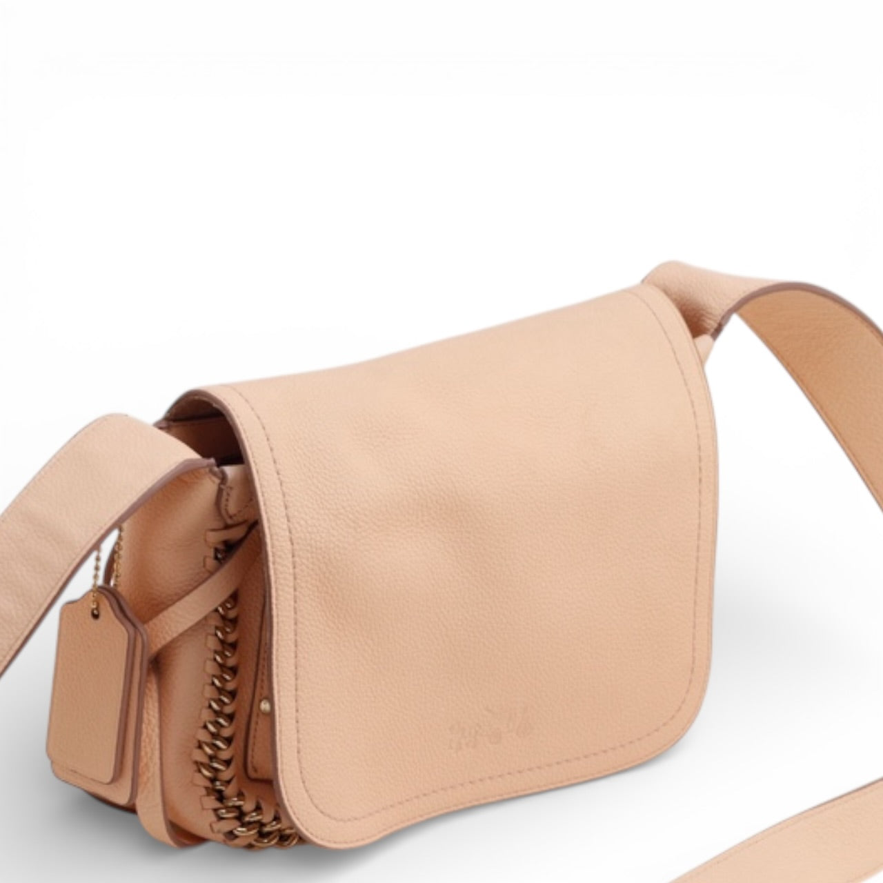 Coach Nude Leather Shoulder Bag with Chain Detail