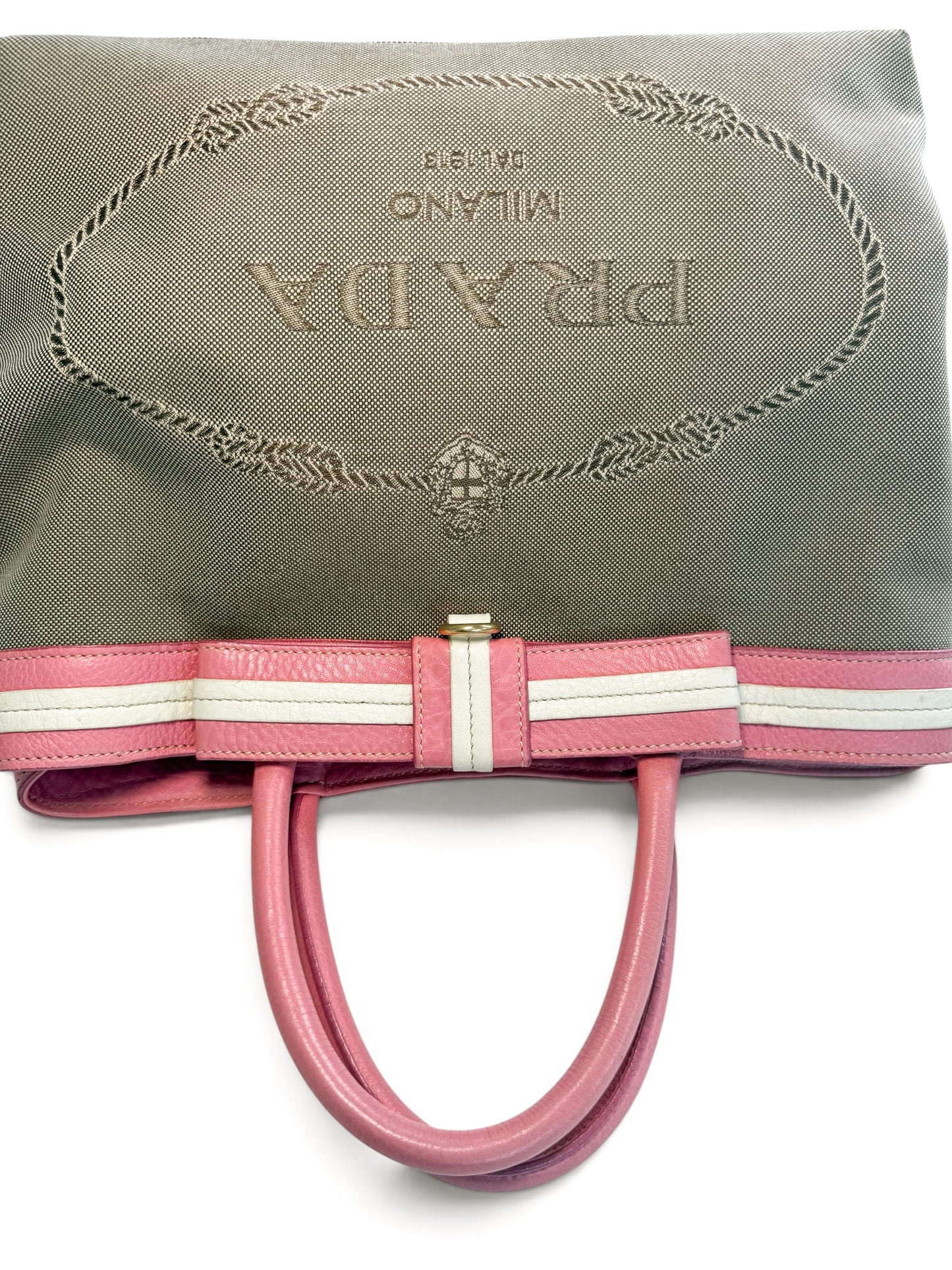 Prada Canapa Bow Tote – Pink & Beige