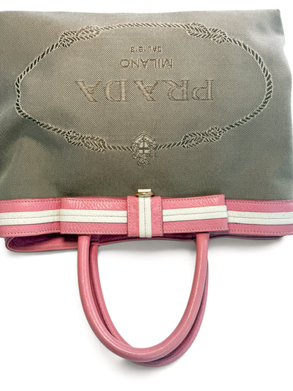 Prada Canapa Bow Tote – Pink & Beige