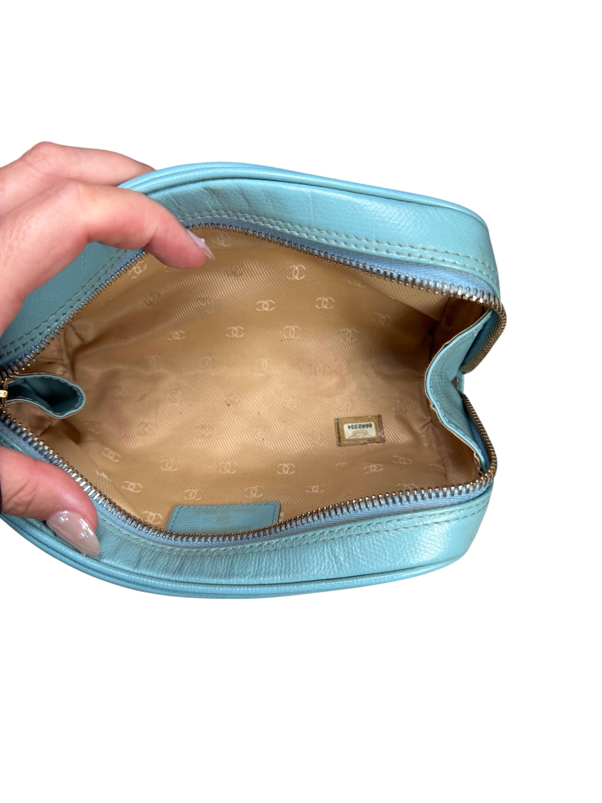 CHANEL LIGHT BLUE COSMETIC POUCH