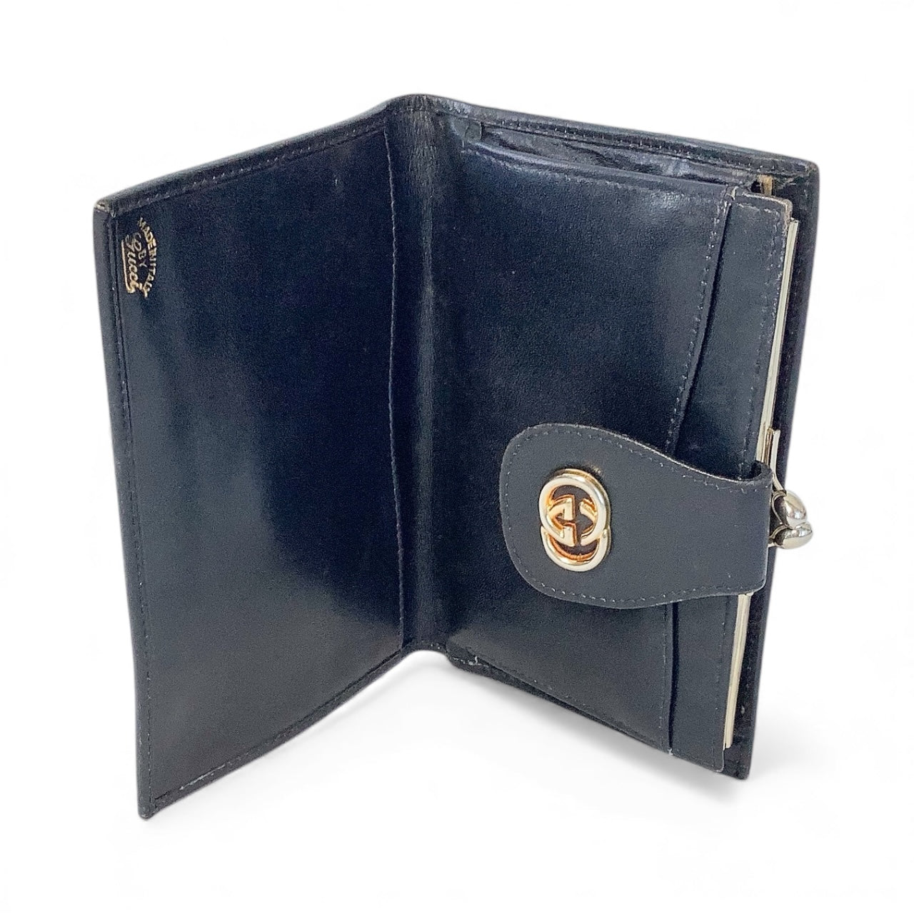 Vintage Gucci GG Supreme Canvas & Black Leather Wallet