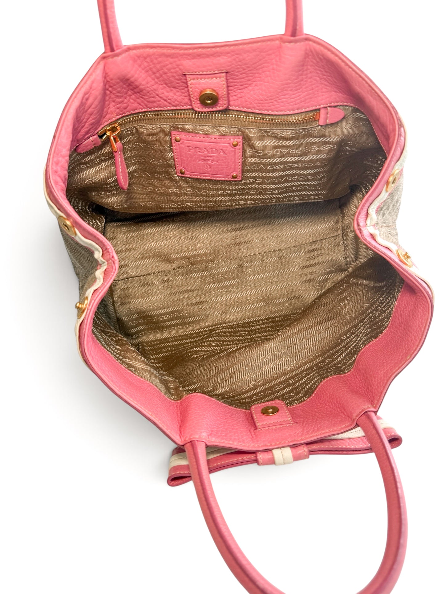 Prada Canapa Bow Tote – Pink & Beige
