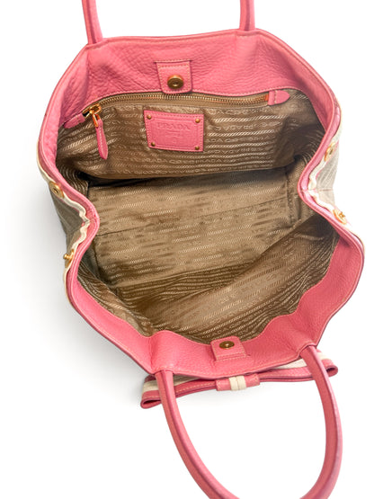 Prada Canapa Bow Tote – Pink & Beige