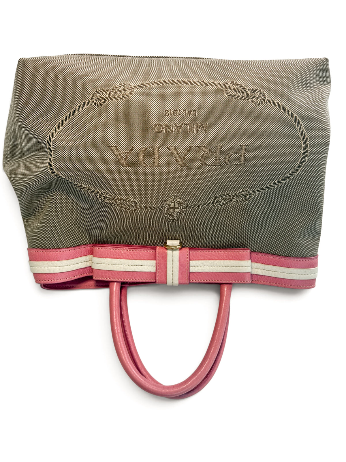 Prada Canapa Bow Tote – Pink & Beige