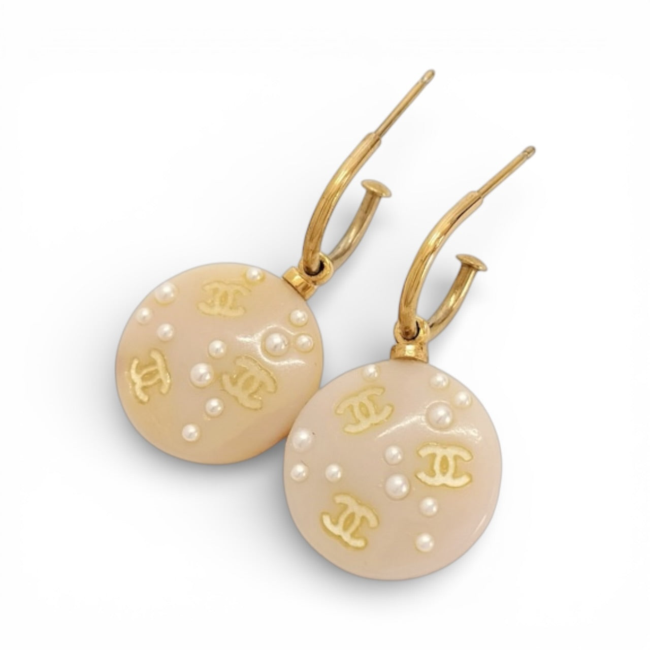 Chanel Coco F Faux Pearl Gold Earrings