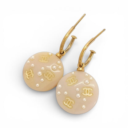 Chanel Coco F Faux Pearl Gold Earrings