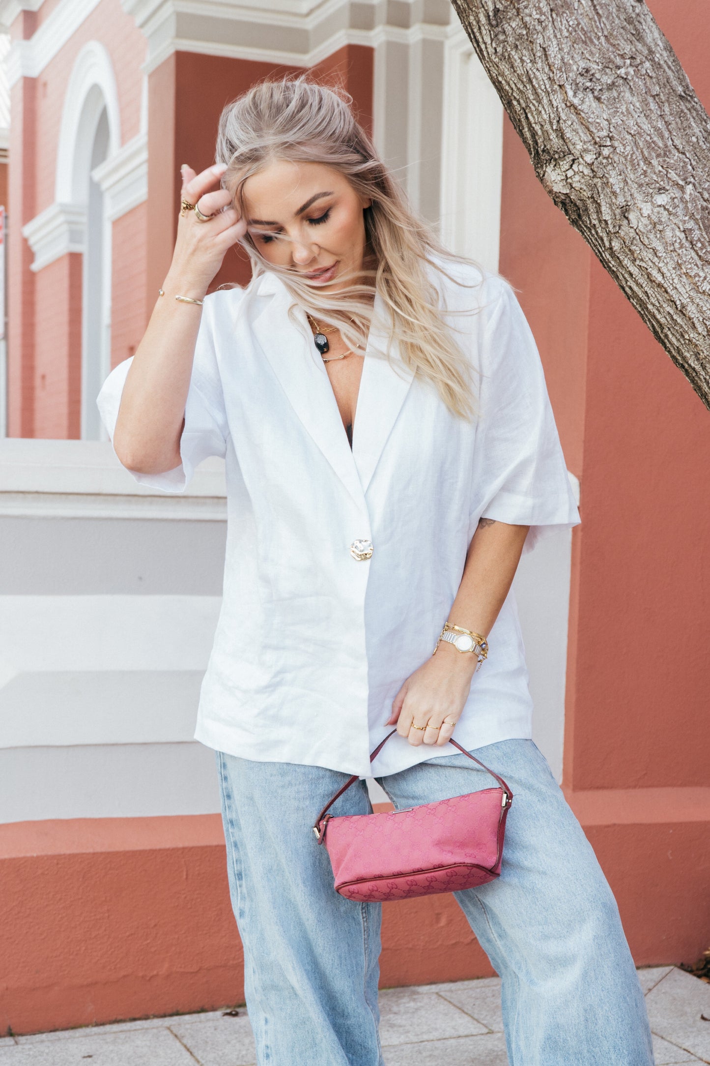 GUCCI Pink GG Canvas Boat Shoulder Bag