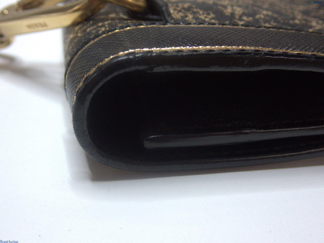 PRADA VINTAGE BLACK & GOLD DISTRESSED SHOULDER BAG