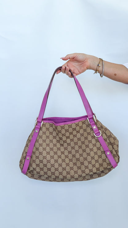 Gucci GG canvas and pink leather shoulder bag