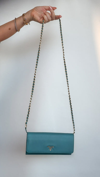 Prada Saffiano Leather Chain Bag – Turquoise