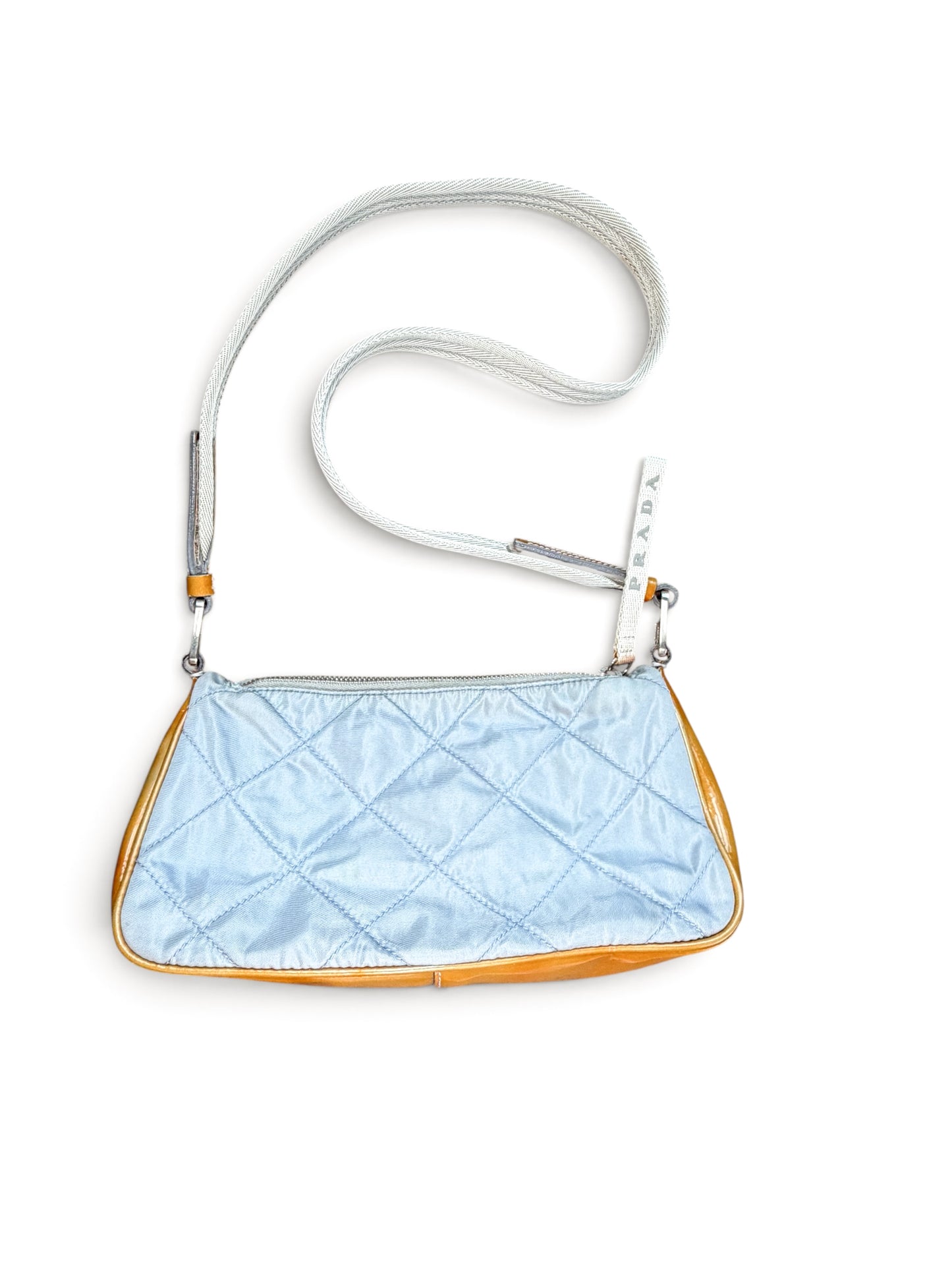 Prada Quilted Tessuto & Patent Shoulder Bag – Powder Blue & Mustard