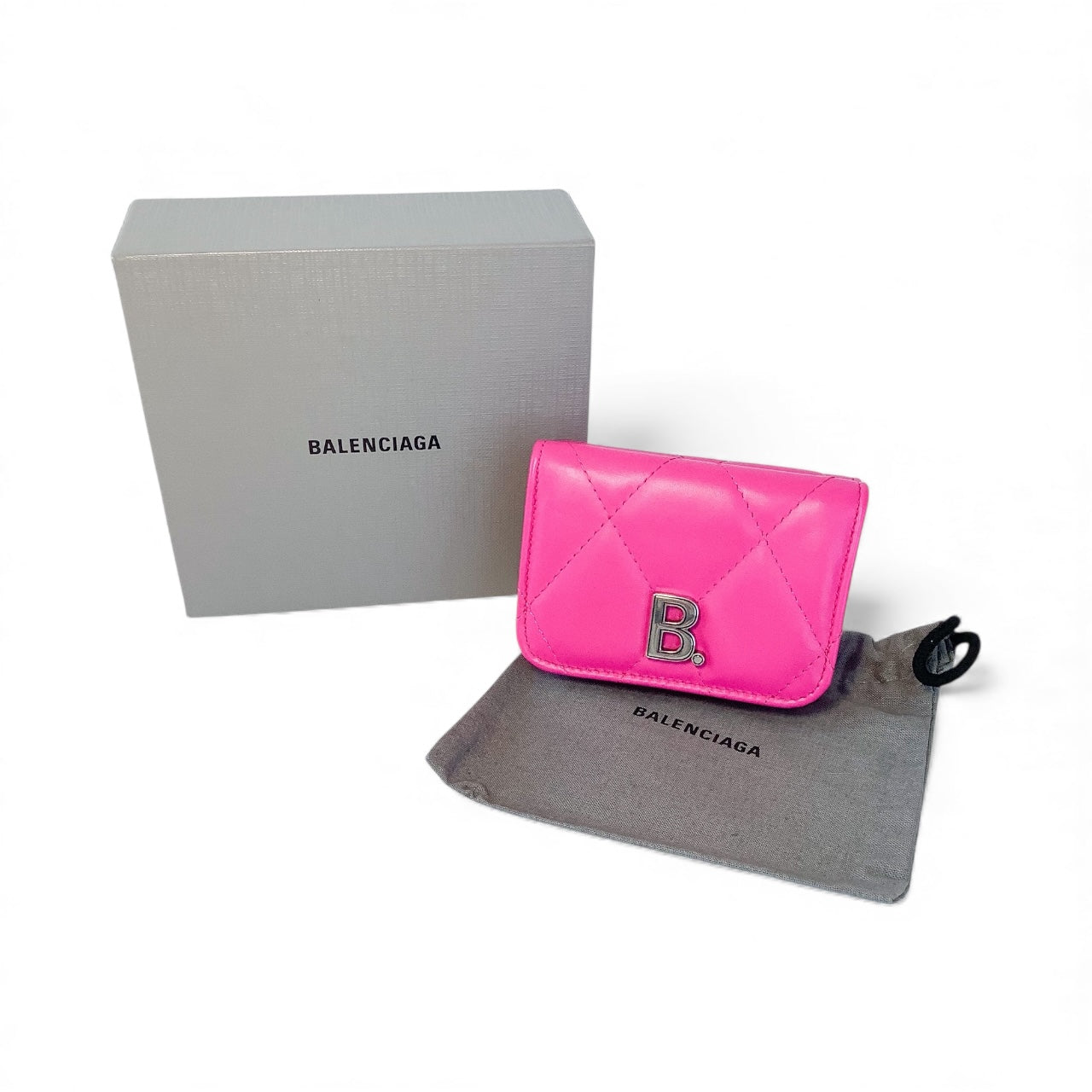 Balenciaga Pink Quilted Leather Card Holder / Mini Wallet