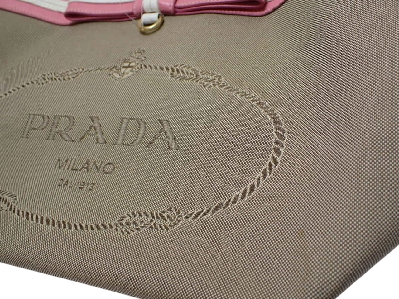 Prada Canapa Bow Tote – Pink & Beige