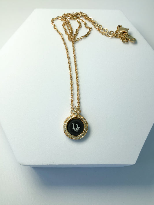 Christian Dior Gold Logo Pendant Necklace